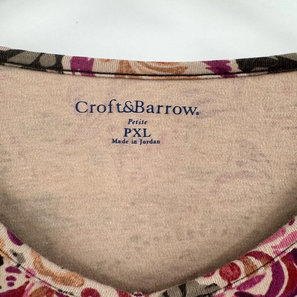 Croft & Barrow Autumn Toned Floral Paisley V-Neck Long Sleeve Shirt Women's PXl - Picture 9 of 11